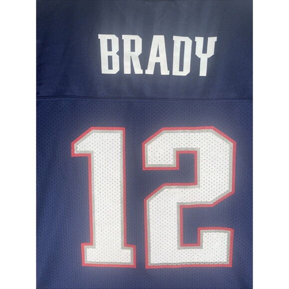 VTG Reebok Jersey Tom Brady #12 New England Patriots Boys Youth XL 18-20 Blue - Picture 2 of 9